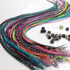 Sparkles Feather Hair Extensions, 100% Real Rooster Feathers, Long Rainbow Colors, 20 Feathers with 20 Beads and 1 Loop Tool Kit,